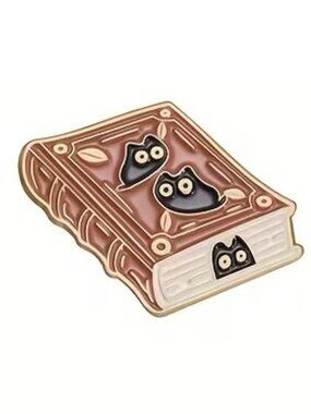 Cats in a Book Enamel Pin Gold Metal
